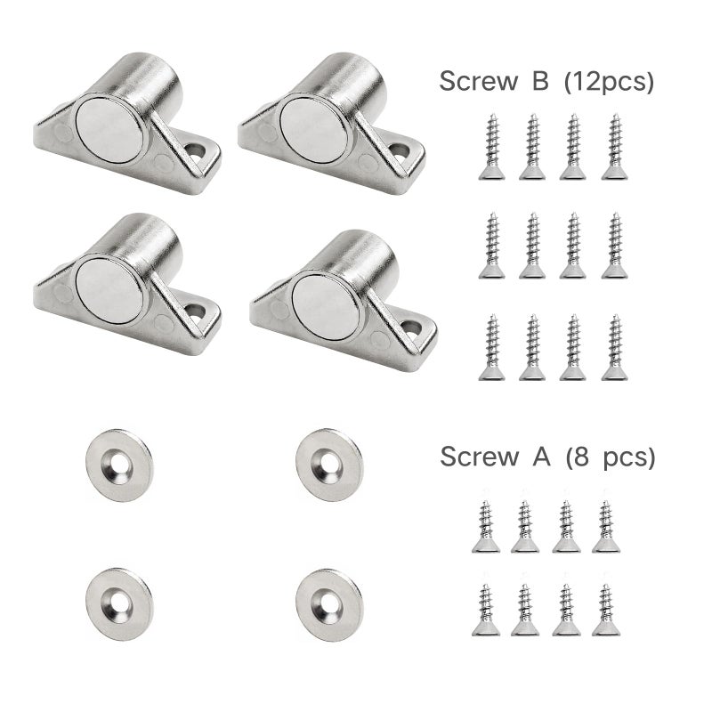 sunivaca Magnetic Door Catch  4 Pack Pull Strong Magnet Cabinet Latches Premium Quality Zinc Alloy Hardware Cabinet Magnetic Catch for Kitchen Closet Door Closing Magnetic Door Catch Cupboard Closer - Silver - Image 2